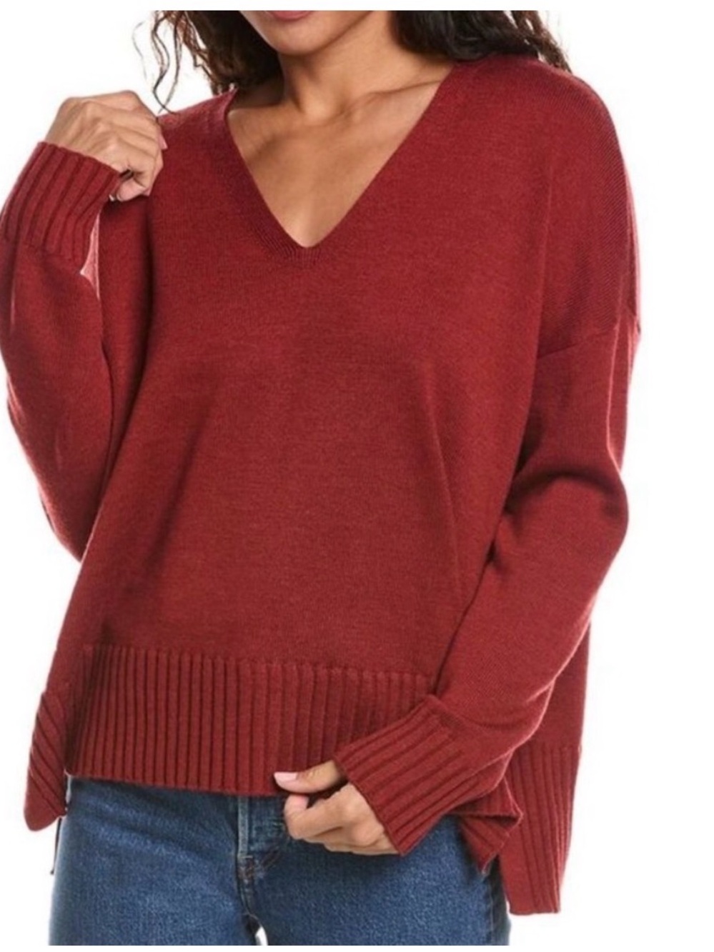 Eileen Fisher V-Neck Sweater in Rust Red